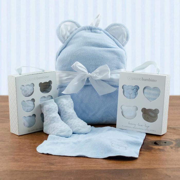 Squeaky Clean Boy Washcloths, Hooded Towel & Socks Gift Set