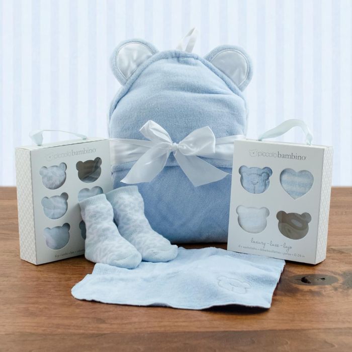 Squeaky Clean Boy Washcloths, Hooded Towel & Socks Gift Set Cheese
