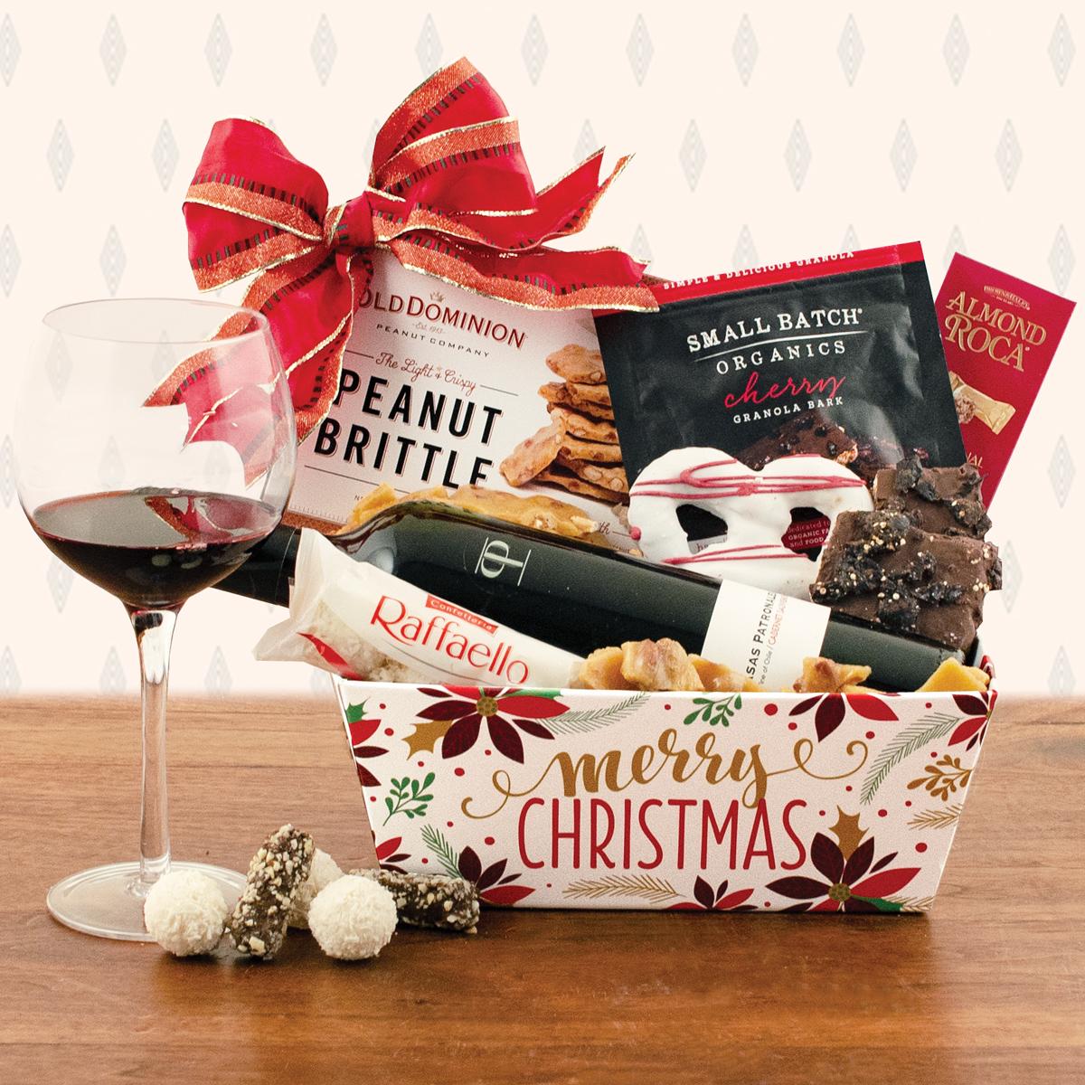 Merry and Bright Red Wine Gift Basket