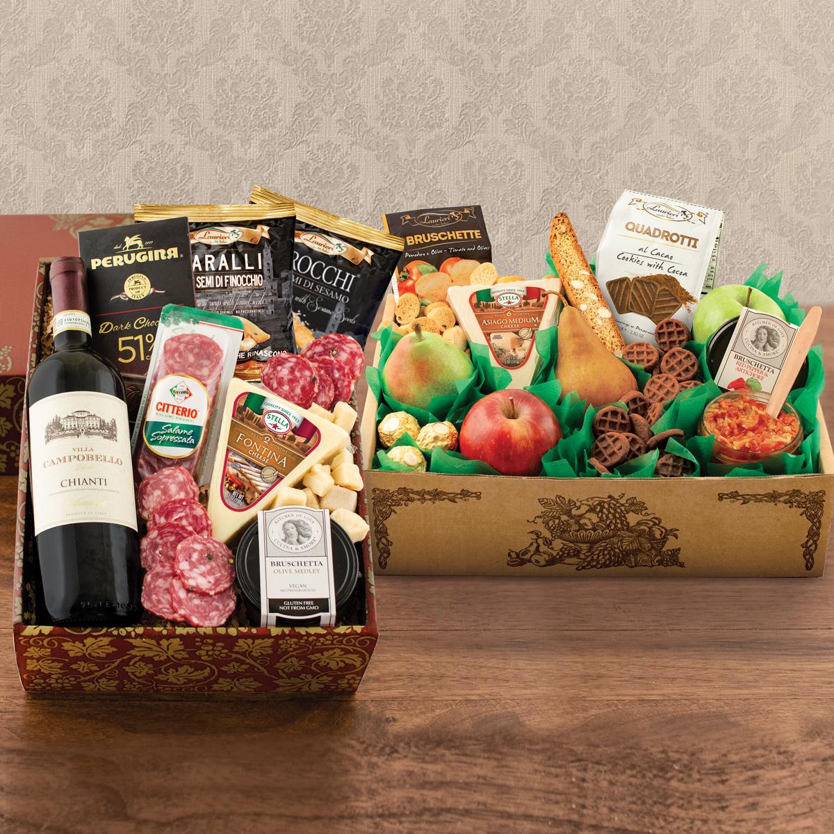 Italian Wine, Fruit, Cheese & Gourmet Double Decker Gift Box