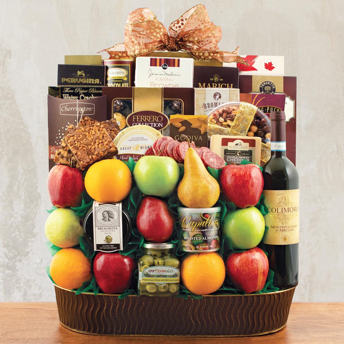 Trafalgar Square Fruit & Wine Gift Basket