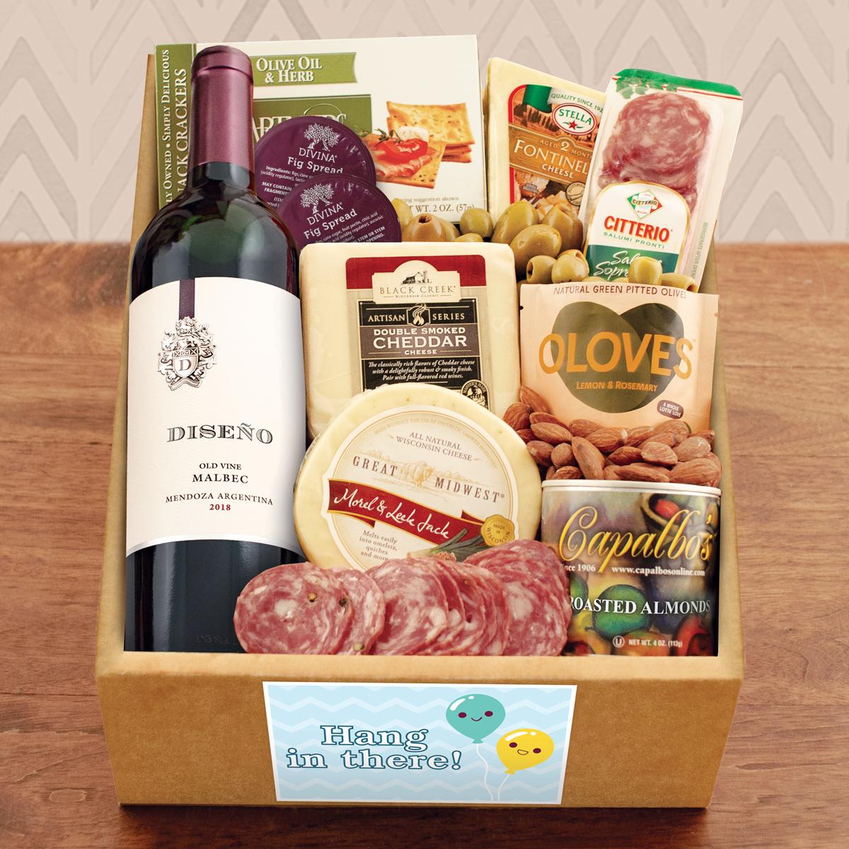 Red Wine, Cheese & Crackers Classic Collection Gift Box - Hang In There