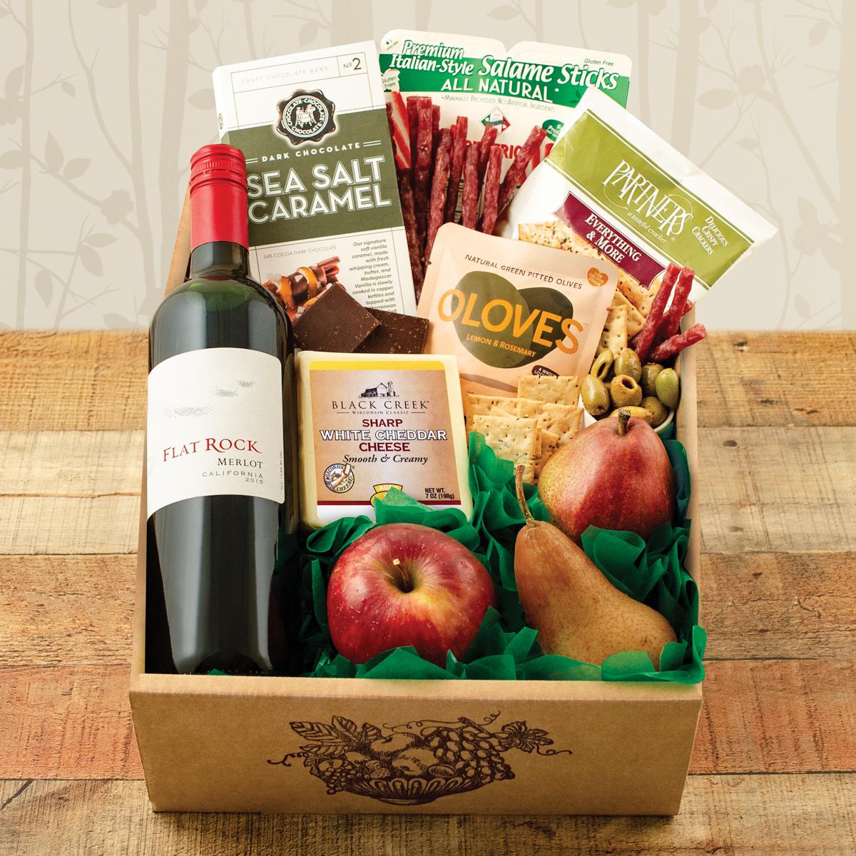 Fruit, Cheese & Flat Rock Merlot Wine Gift Box