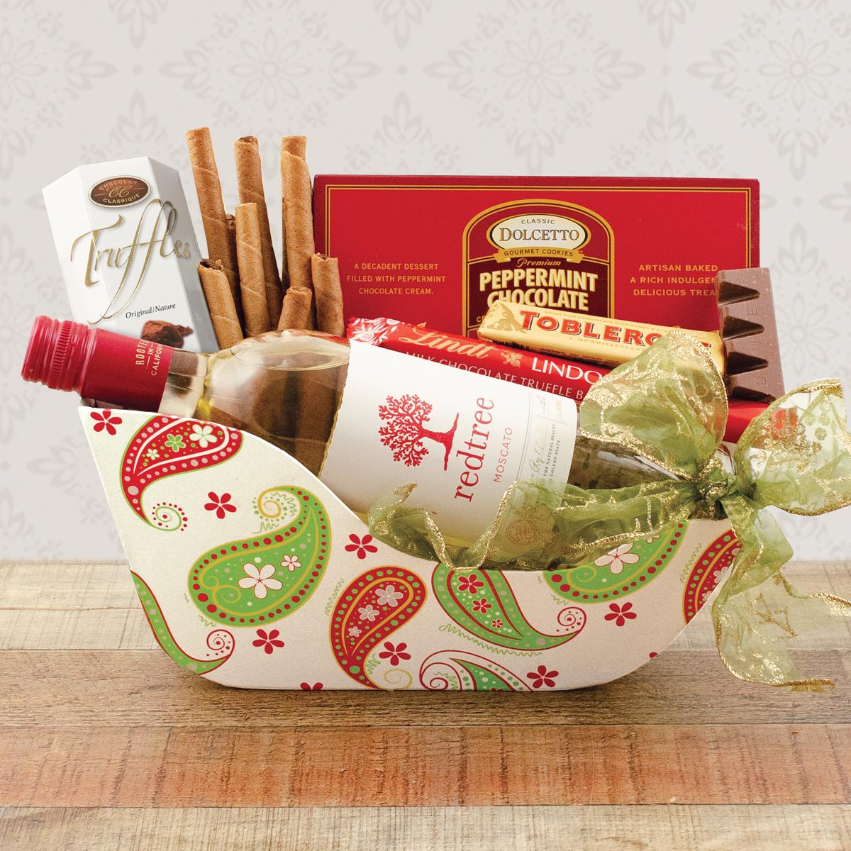 Holiday Sleigh Ride White Wine Gift Basket