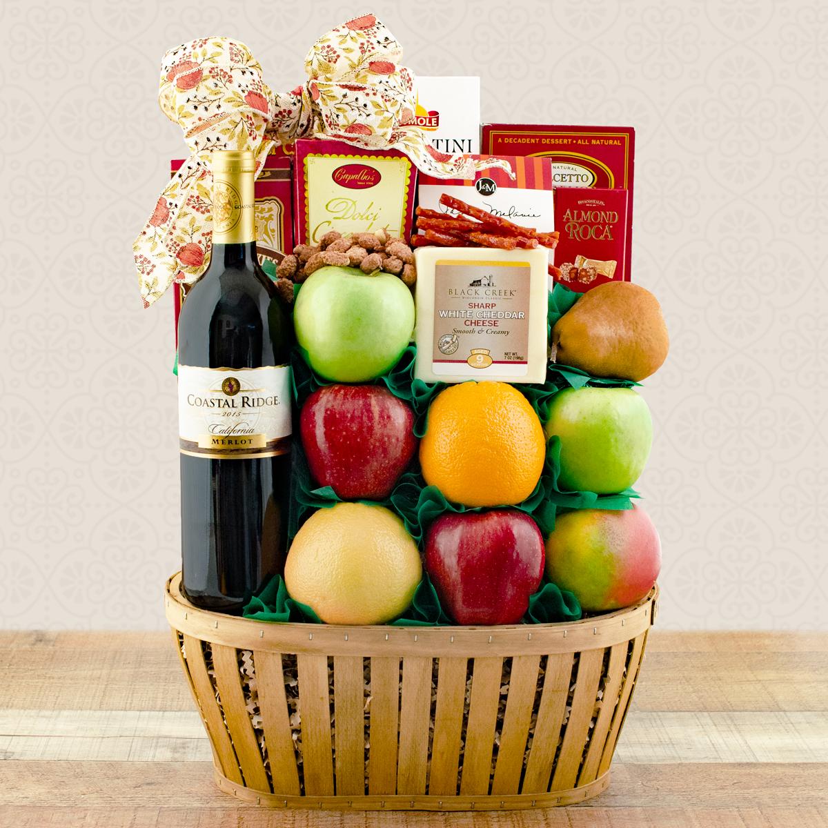 Talk Of The Town Fruit & Merlot Wine Gift Basket