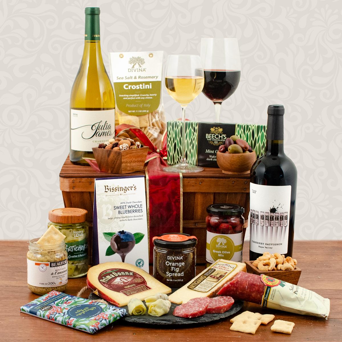 The Critic Napa Cabernet & Julia James Chardonnay Wine & Artisanal Food Gift Basket