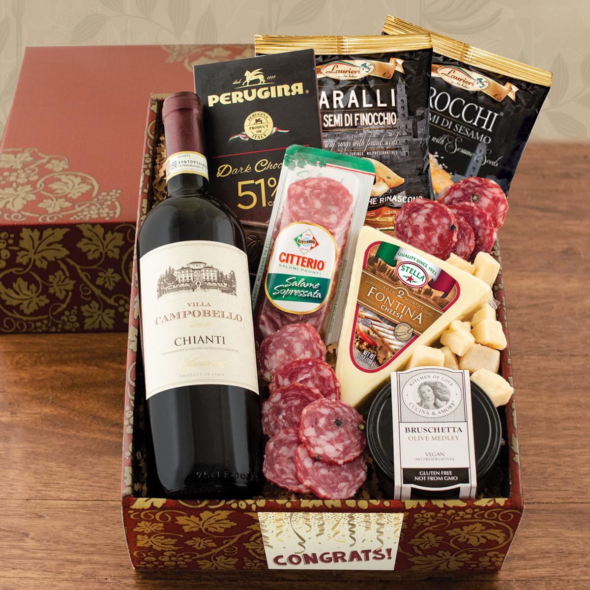 Buona Vita Italian Vino & Antipasto Gift Box - Congratulations