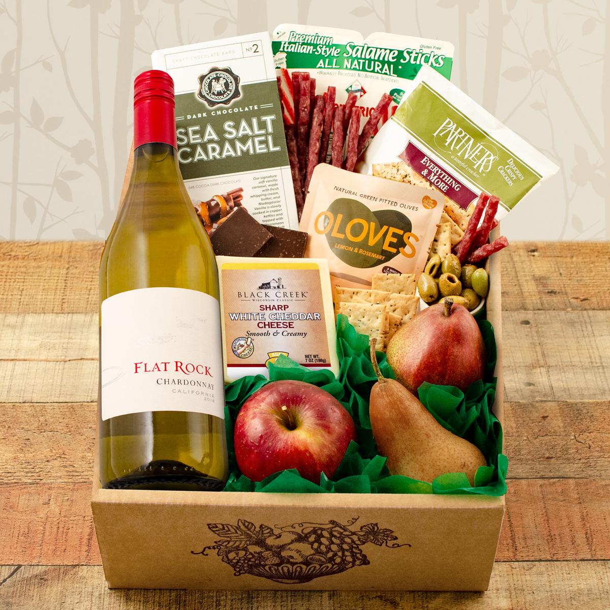 Fruit, Cheese & Flat Rock Chardonnay Wine Gift Box