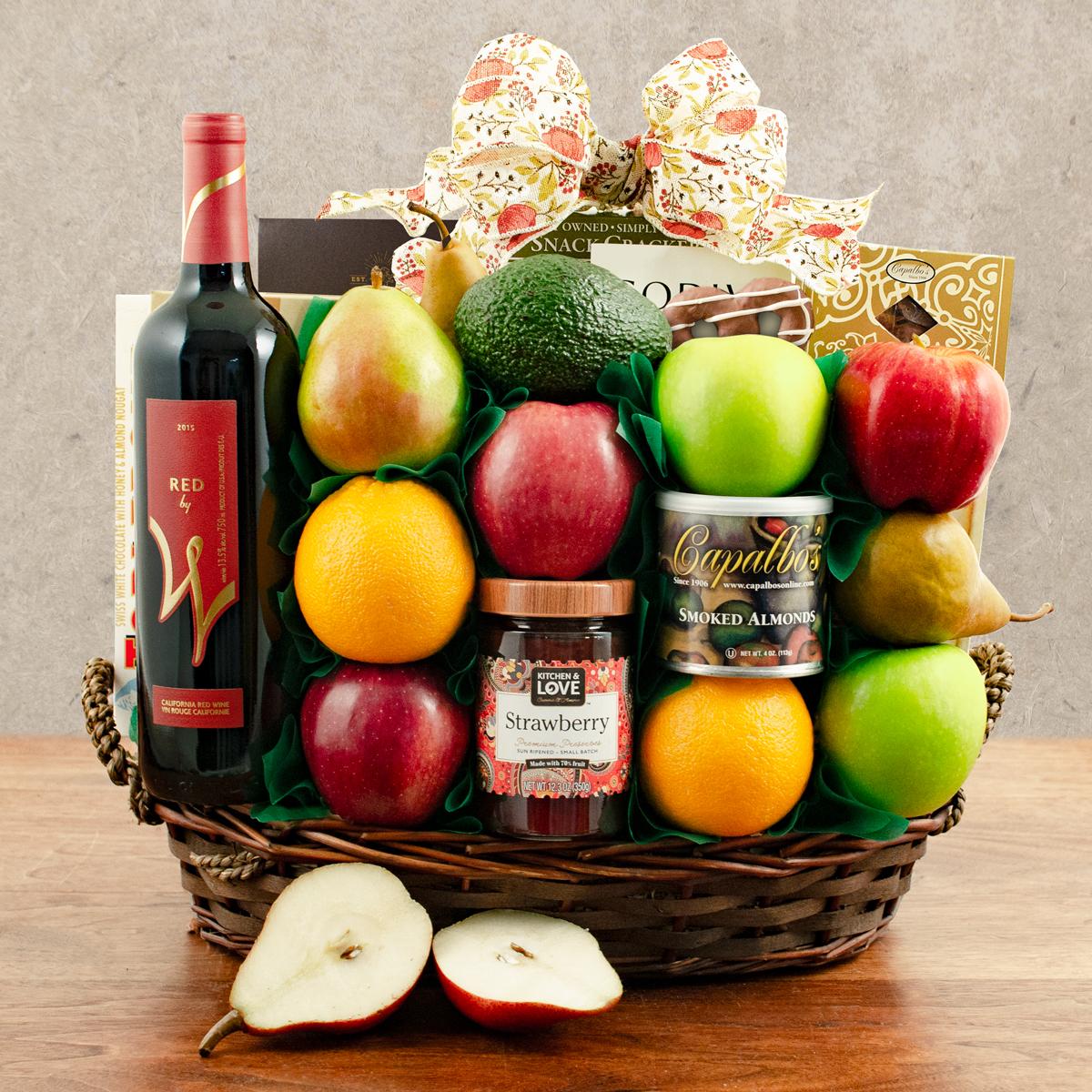 Jerusalem Wine, Fruit & Kosher Food Gift Basket