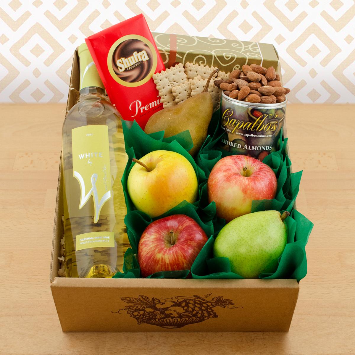 White Wine, Fruit & Snax Gift Box